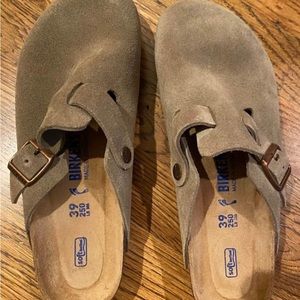 Birkenstock Boston Taupe Suede Clogs